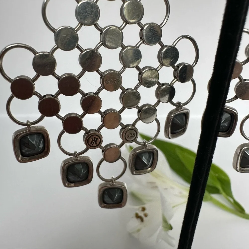 John Hardy Hematite Batu Diagonal Square Chandelier Earrings